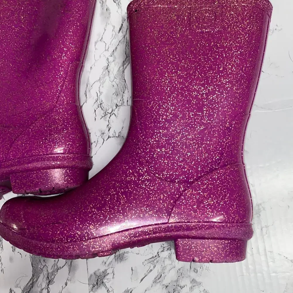 UGG Girls Pink Rubber Glitter Raana Rain Boots Youth Size 4